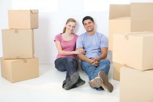 Packed moving boxes for house removals in Westdrayton